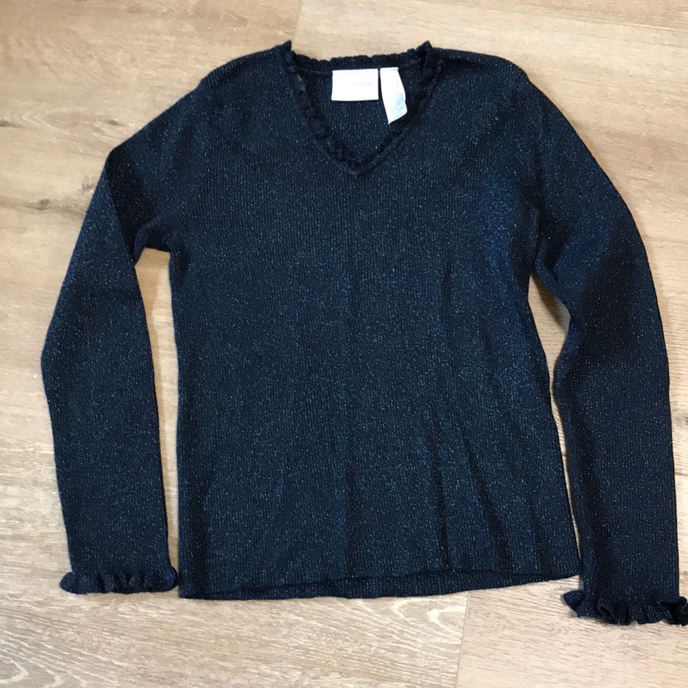 V-new, navy sparkle thread, long sleeve sweater